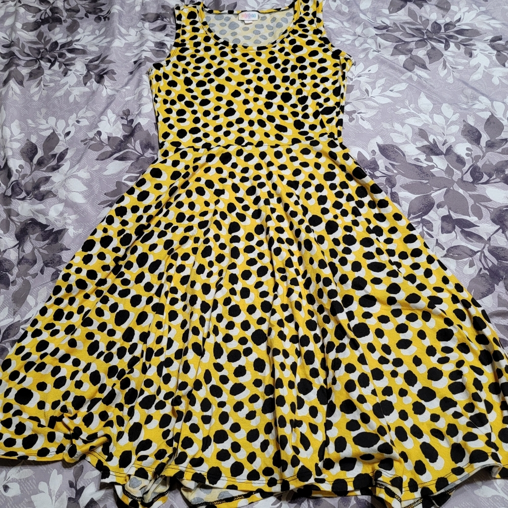 LuLaRoe Yellow Black Polka Dot Midi Dress